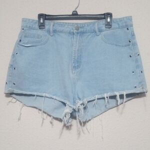 SHEIN Light Blue Frayed Hem Jean Shorts